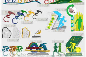 现代户外自行车运动人物雕塑SU模型绿道小品指示牌SU草图大师模型